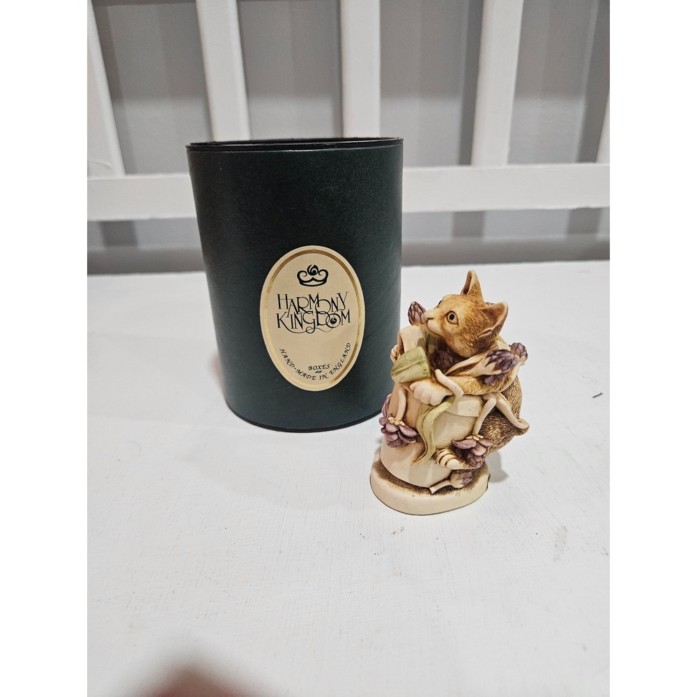 Harmony Kingdom 1997 Algenon Trinket Box Cat In Flower Pot Figurine
